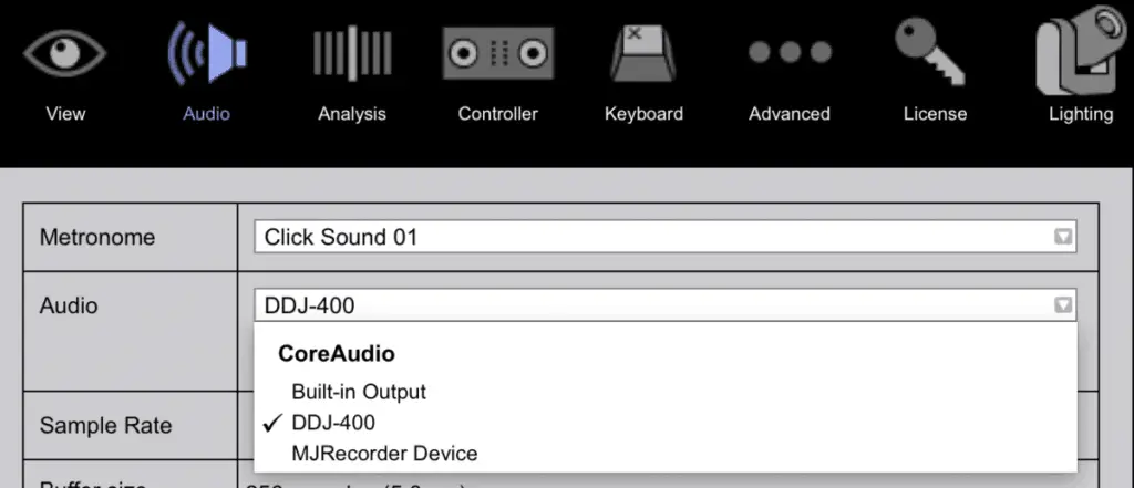 rekordbox preferences and audio setting